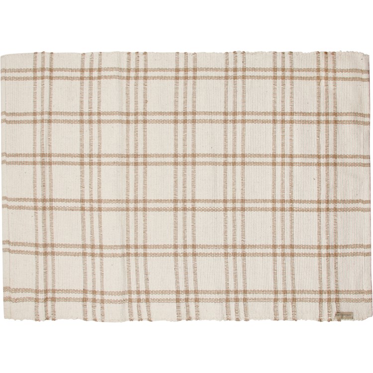Cream Plaid Rug - Cotton, Polyester, Latex skid-resistant backing
