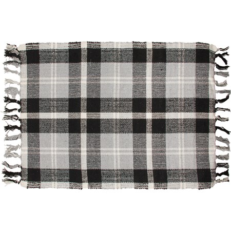 Rug - Black Plaid - 36" x 24" - Cotton, Polyester, Latex skid-resistant backing