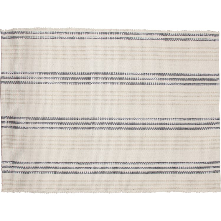 Blue Ticking Rug - Cotton, Polyester, Latex skid-resistant backing