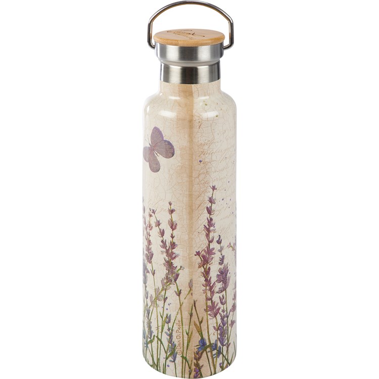 Choose Joy Insulated Bottle - Stainless Steel, Bamboo