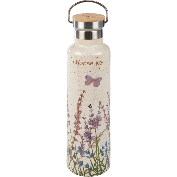Choose Joy Insulated Bottle - Stainless Steel, Bamboo