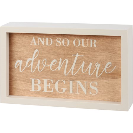 Inset Box Sign - Our Adventure Begins - 8" x 5" x 1.75" - Wood
