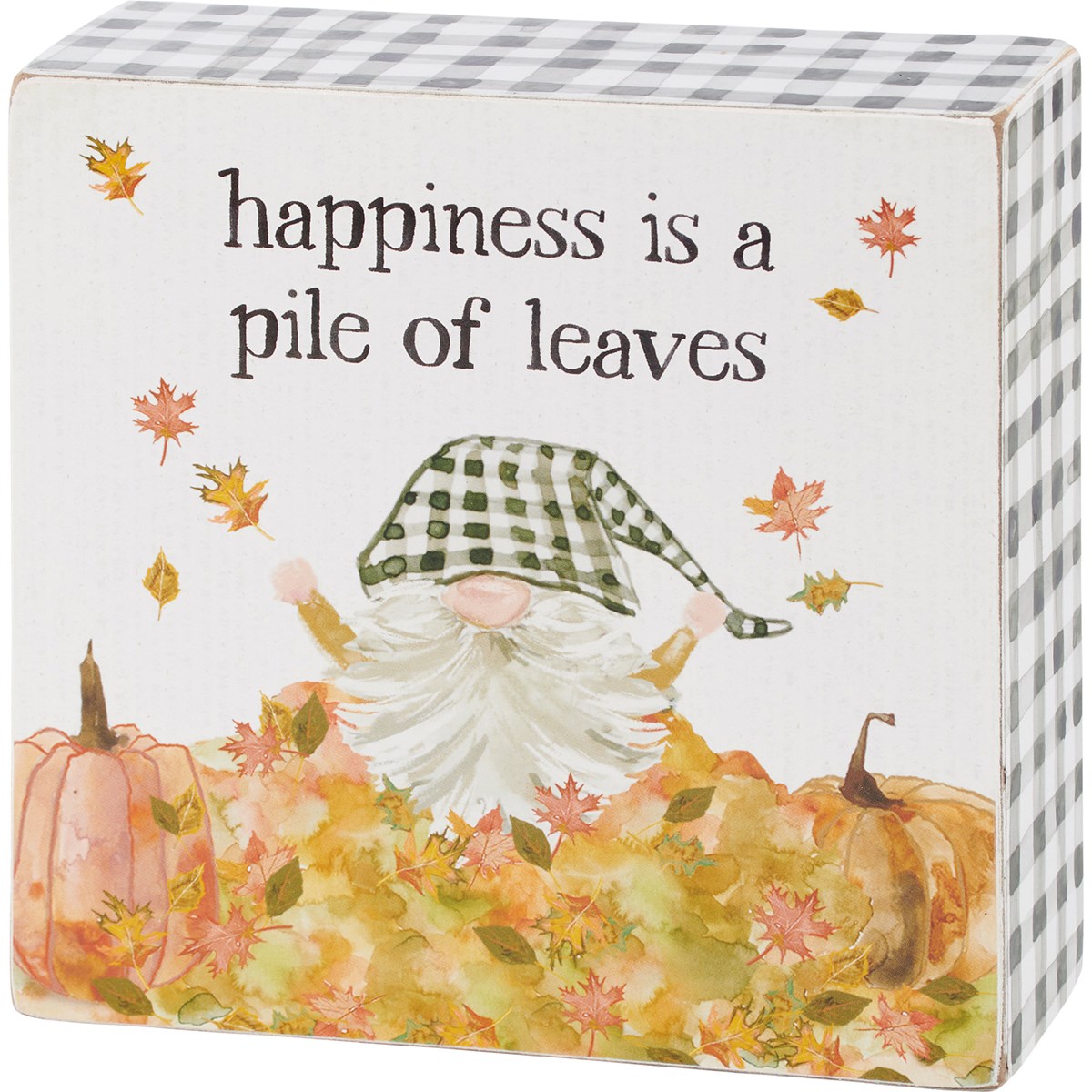 Box Sign - Happiness Is A Pile Of Leaves - 6" x 6" x 1.75" - Wood, Paper