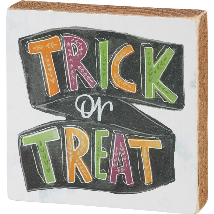Trick Or Treat Block Sign Set - Wood, Paper, Ribbon