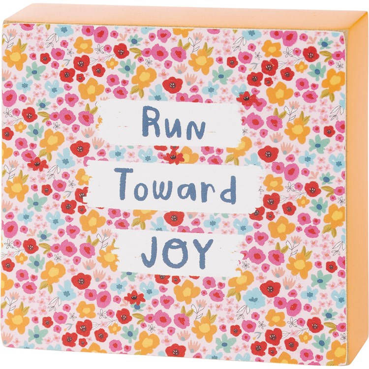 Run Toward Joy Block Sign - Wood, Paper