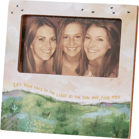 Plaque Frame - Lift Your Face To The Light - 6" x 6" x 0.50", Fits 5" x 3" Photo - Wood, Paper, Glass, Metal