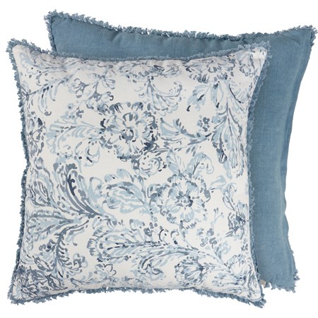 Indigo Blue Floral Pillow - Cotton, Zipper