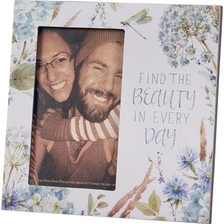 Plaque Frame - Find Beauty In Every Day - 6" x 6" x 0.50", Fits 3" x 5" Photo - Wood, Paper, Glass, Metal
