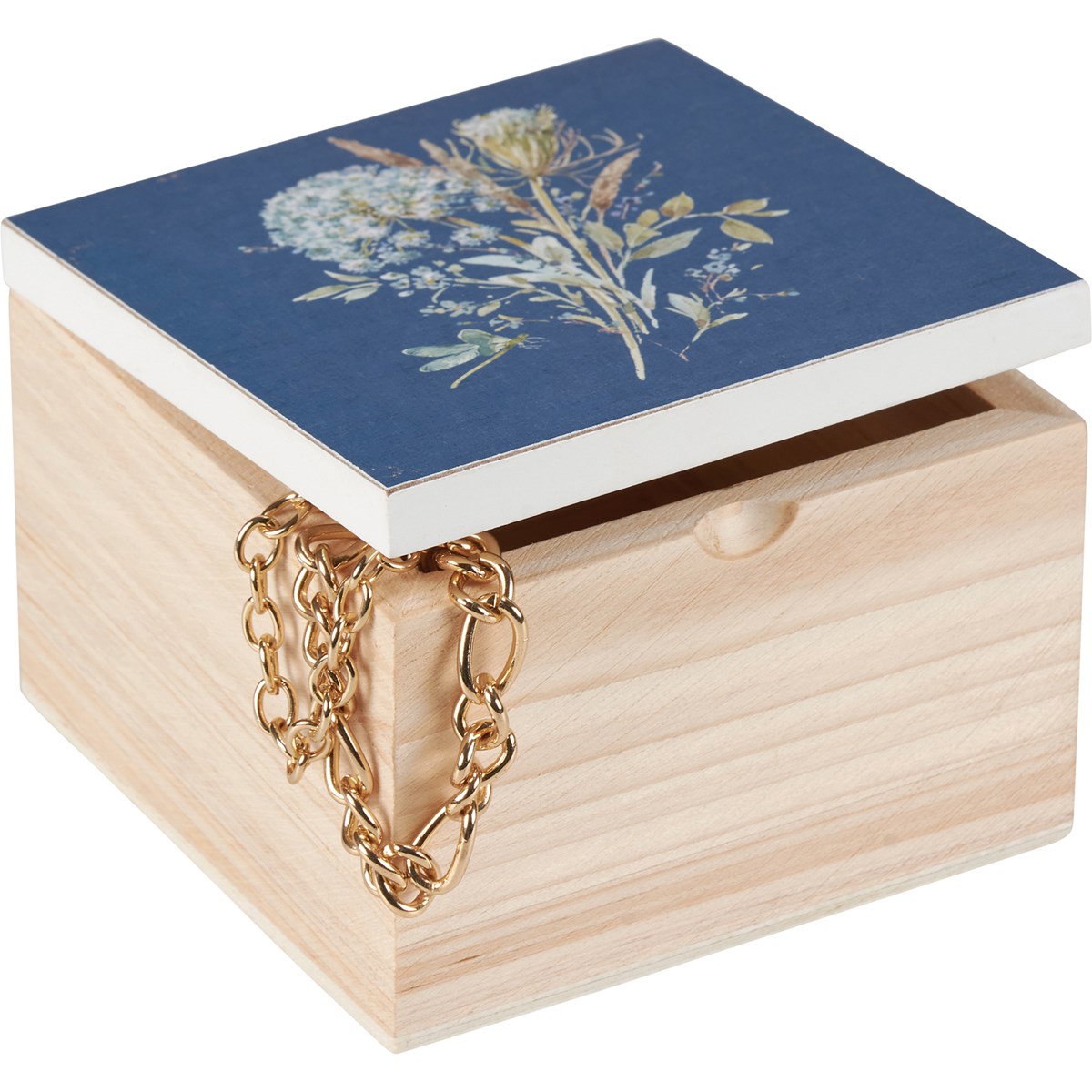 Blue Floral Hinged Box - Wood, Metal