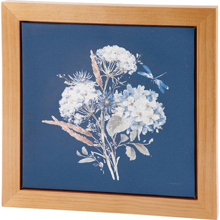 Wall Decor - Blue Floral - 12" x 12" x 0.50" - Wood, Canvas