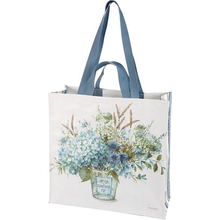 Market Tote - Let Life Surprise You - 15.50" x 15.25" x 6" - Post-Consumer Material, Nylon