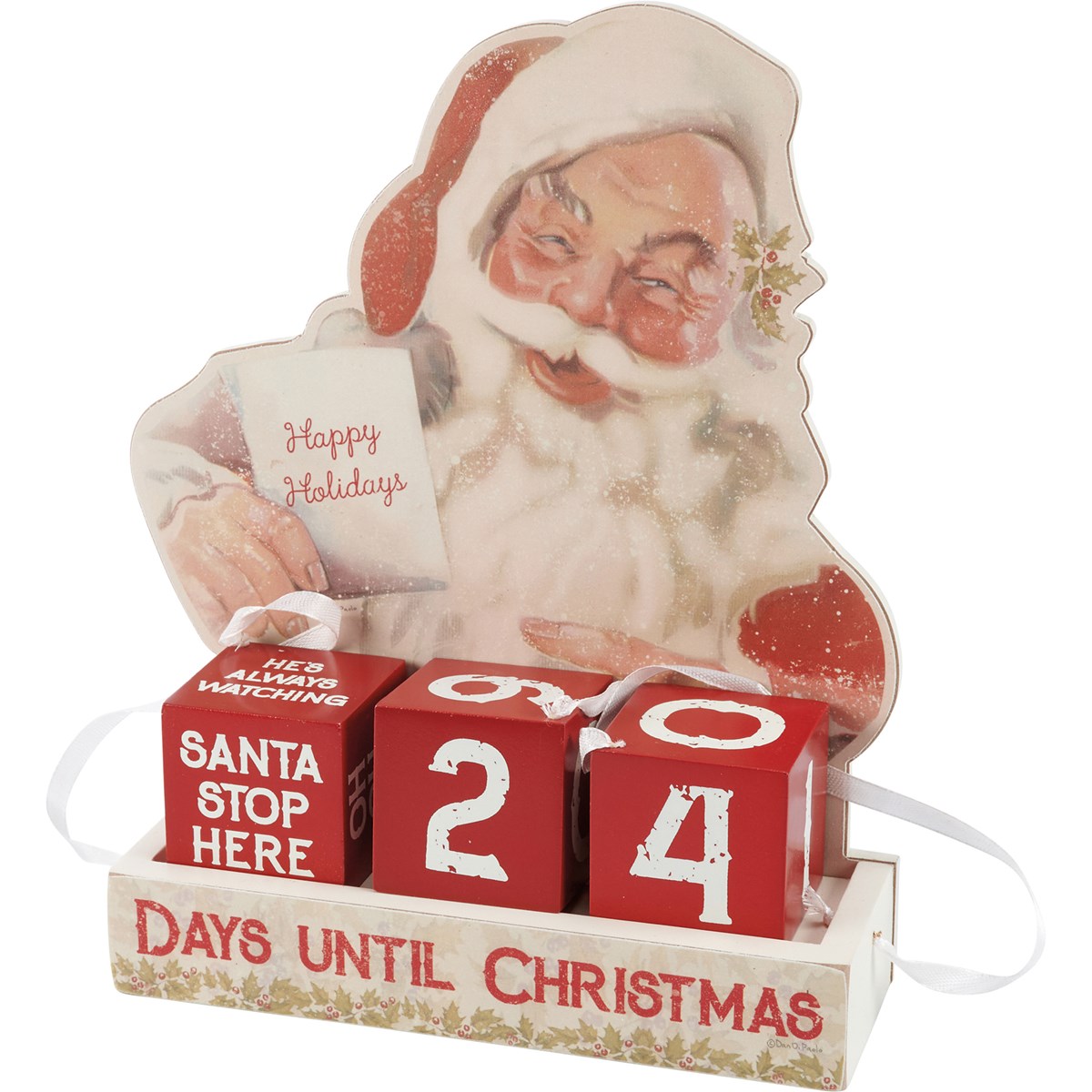 Santa Happy Holidays Block Countdown - Wood, Paper, Ribbon