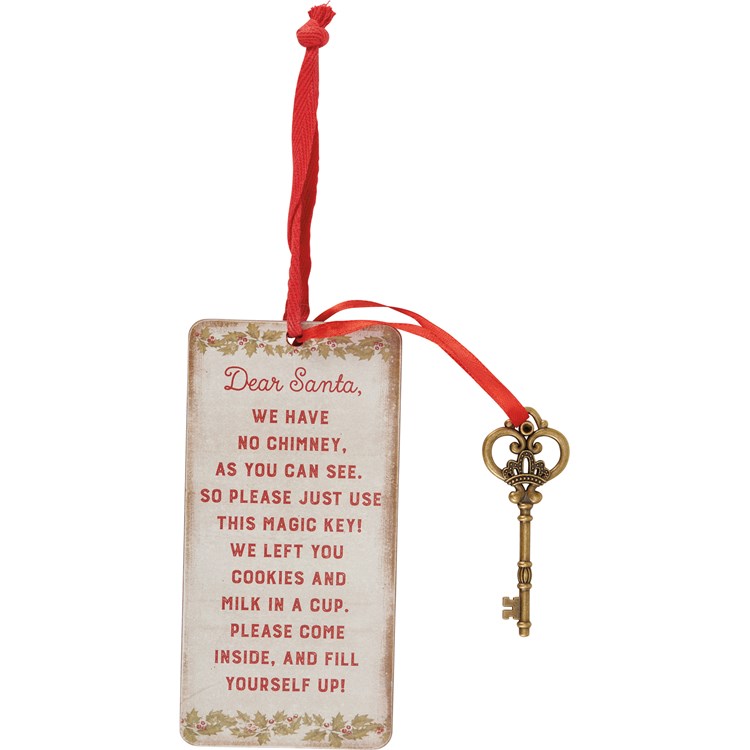 Santa's Magic Key Door Ornament - Wood, Paper, Metal, Ribbon