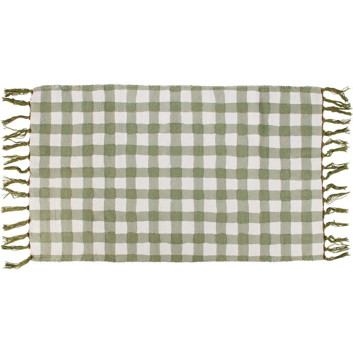 Green Gingham Rug - Cotton, Chenille, Latex skid-resistant backing