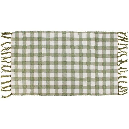 Rug - Green Gingham - 34" x 20" - Cotton, Chenille, Latex skid-resistant backing