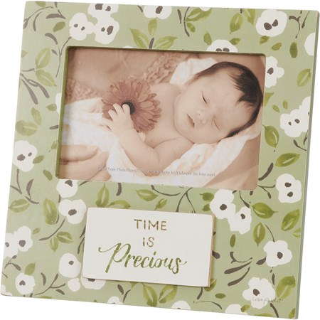 Plaque Frame - Time Is Precious - 8" x 8" x 0.50", Fits 6" x 4" Photo - Wood, Paper, Glass, Metal