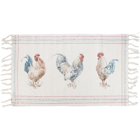 Rug - Rooster Trio - 34" x 20" - Cotton, Chenille, Polyester, Latex skid-resistant backing