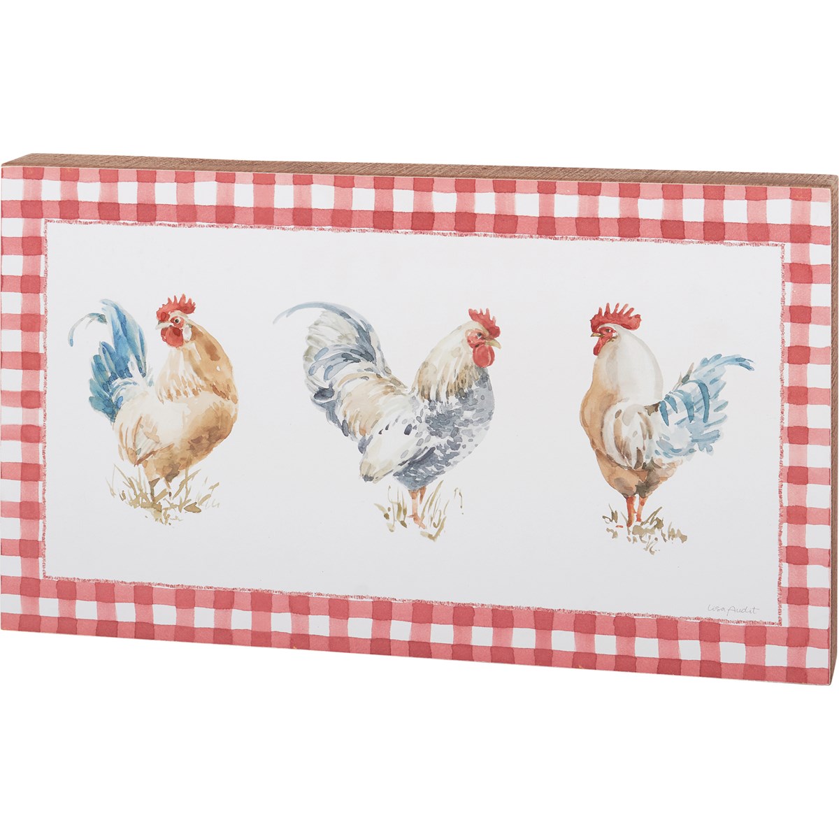 Rooster Trio Box Sign - Wood, Paper