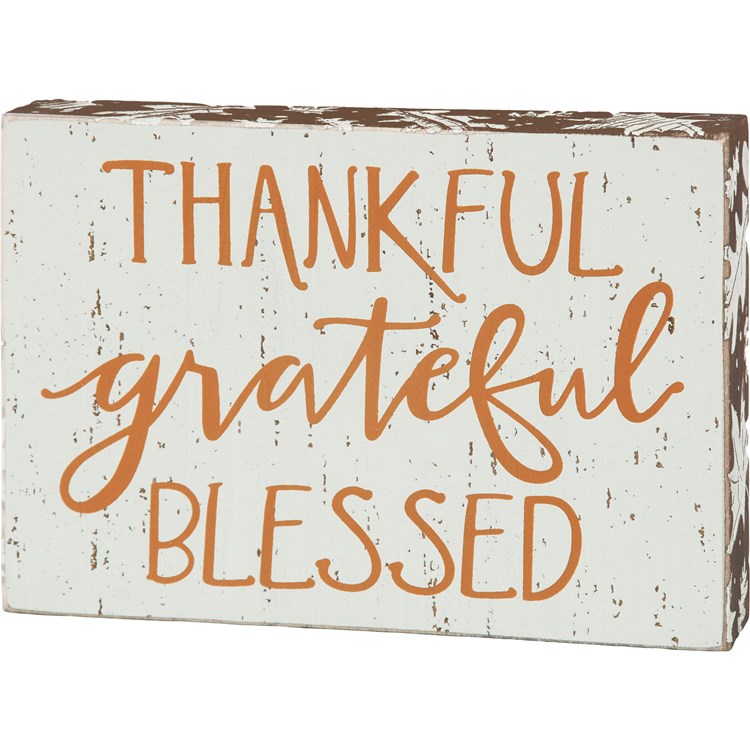 Thankful Grateful Blessed Fall Block Sign - Wood