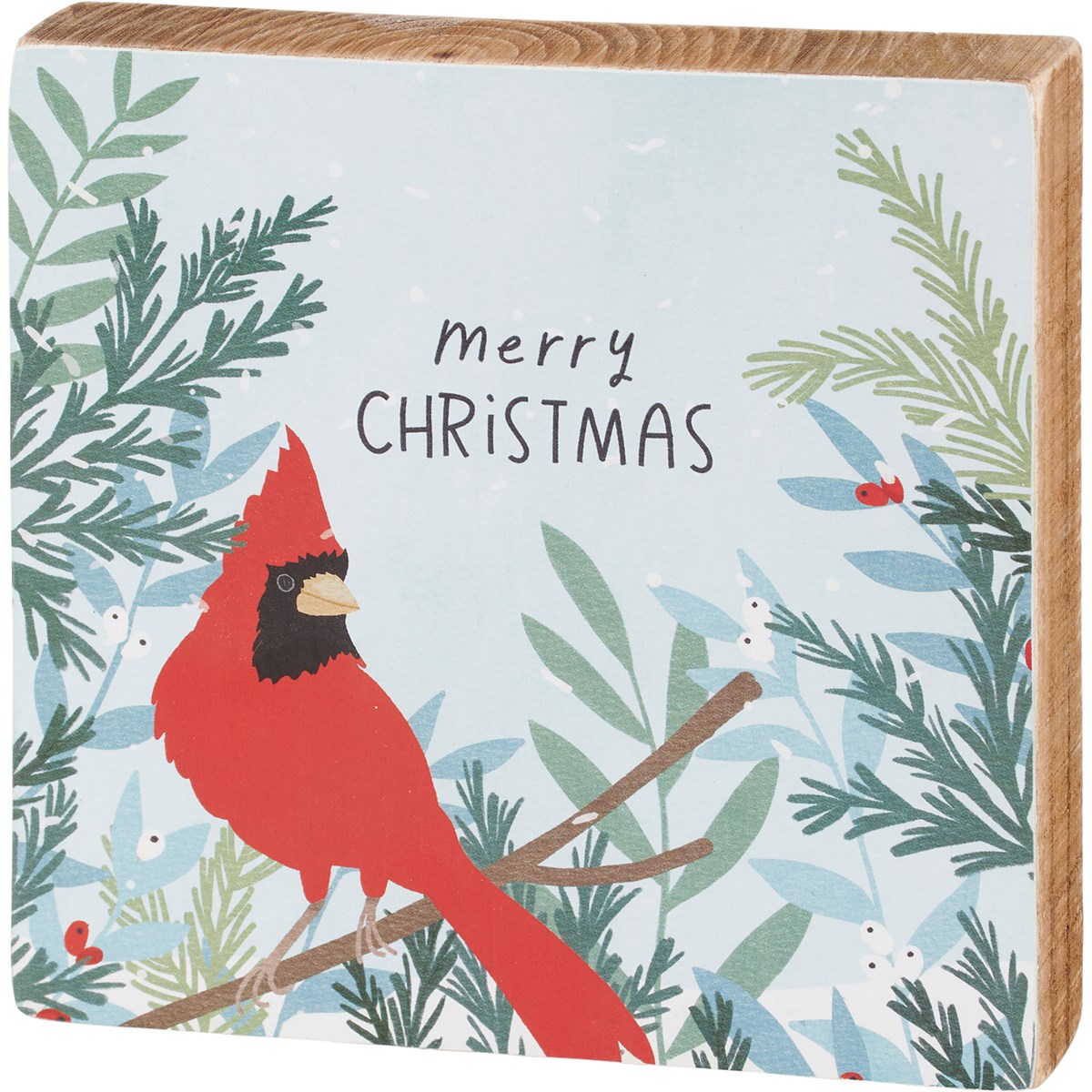 Merry Christmas Cardinal Block Sign - Wood, Paper