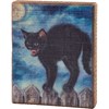 Hissing Black Cat Block Sign - Wood