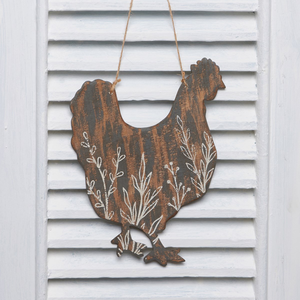 Floral Chicken Hanging Decor - Wood, Jute