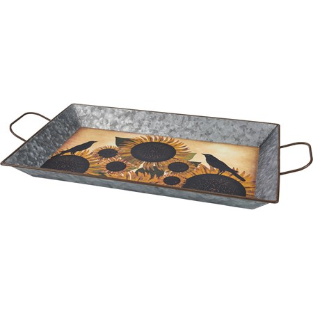 Tray - Sunflowers - 16.75" x 10.25" x 1.50" - Metal, Paper