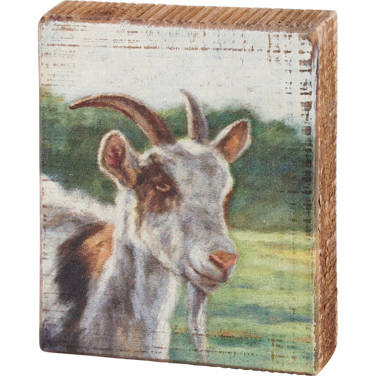 Brown And White Goat Block Sign - Wood