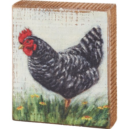 Plymouth Rock Chicken Block Sign - Wood
