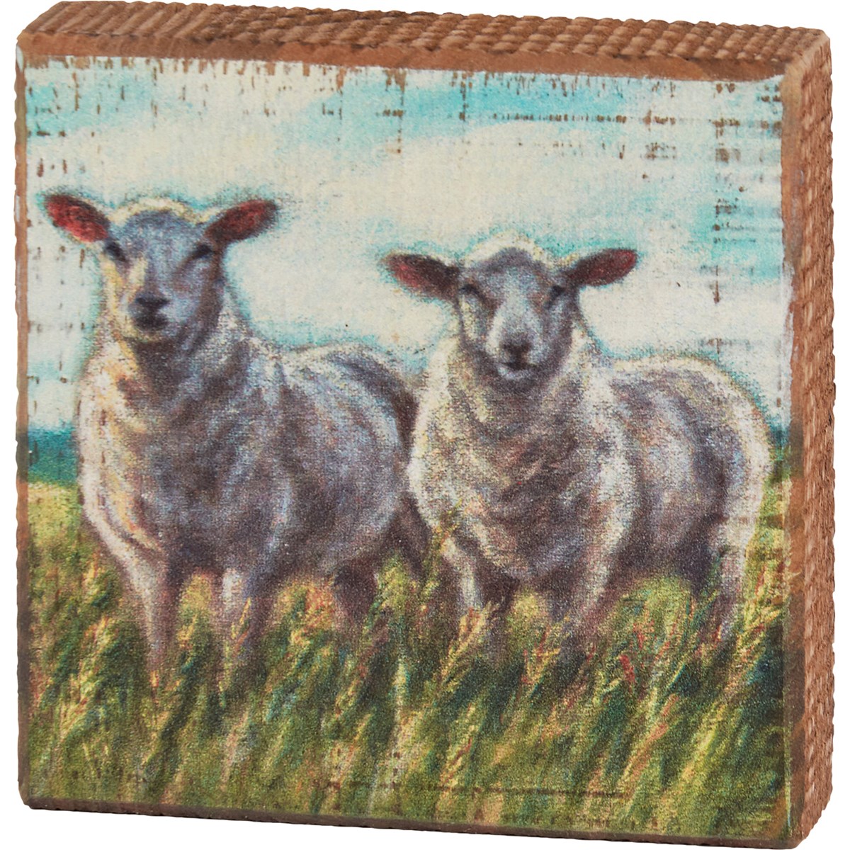Two Sheep Block Sign - Wood