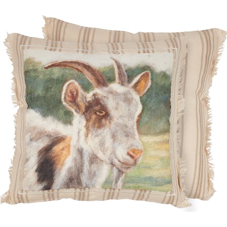Brown And White Goat Pillow - Cotton, Zipper