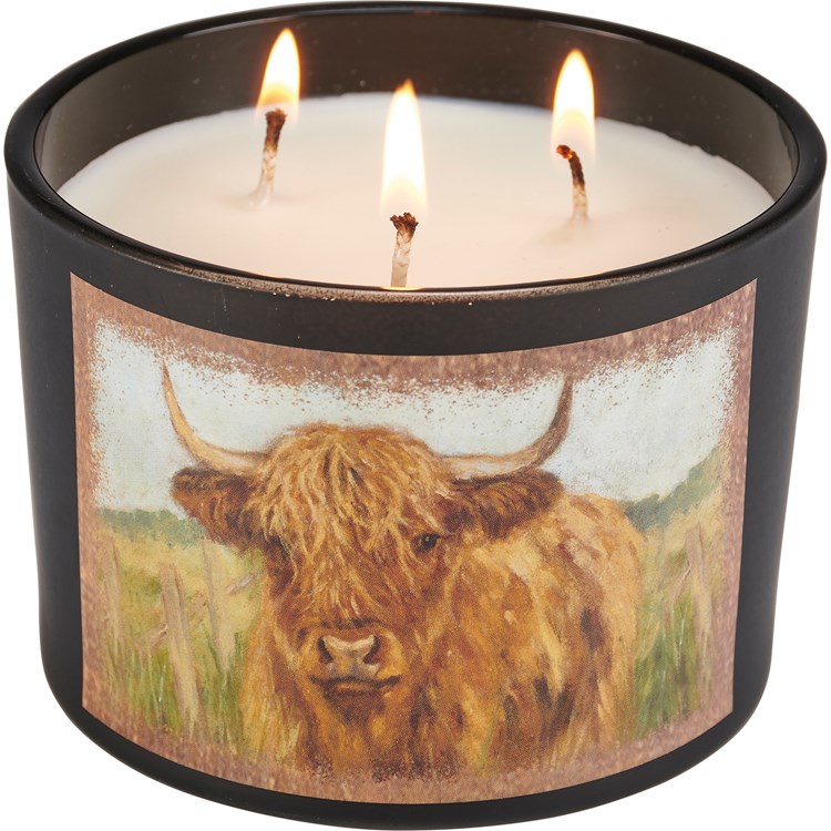 Highland Cow Candle - Soy Wax, Glass, Cotton