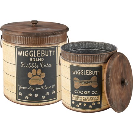 Bin Set - Wigglebutt Cookie Co. - 9.75" Diameter x 11.75", 8.50" Diameter x 8.75" - Metal, Paper, Wood