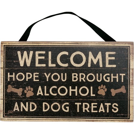 Hanging Decor - You Brought Dog Treats - 7.50" x 4.50" x 0.25" - Wood, Paper, Cotton