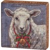 Sheep With Bell Block Sign - Wood