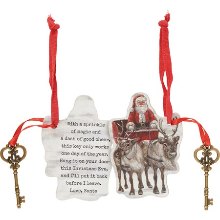 Santa's Sleigh Key Ornament - Wood, Jute, Metal