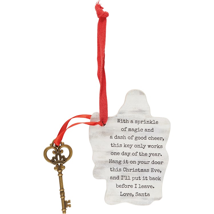 Santa's Sleigh Key Ornament - Wood, Metal, Ribbon