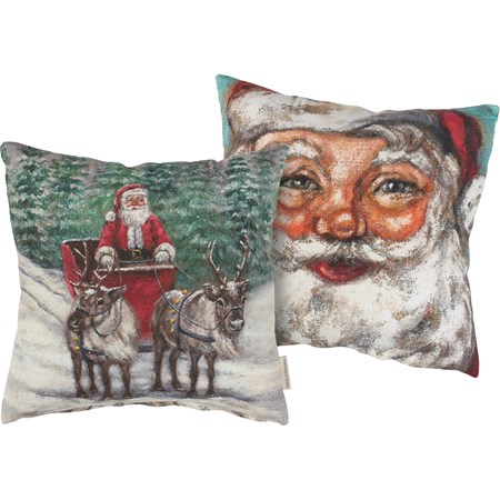 Santa's Sleigh Pillow - Cotton, Zipper
