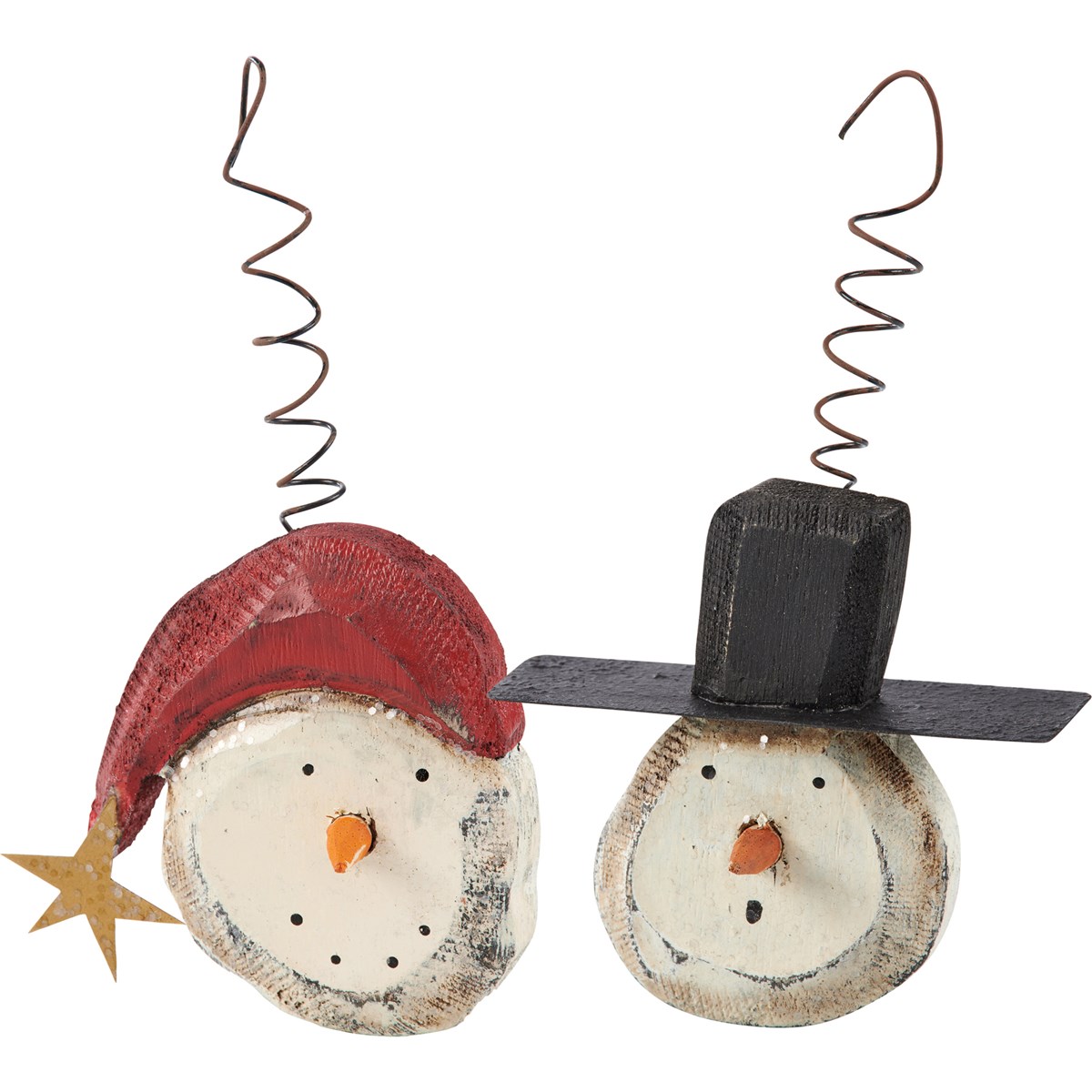 Snowmen Rustic Ornament Set - Wood, Metal, Wire, Mica
