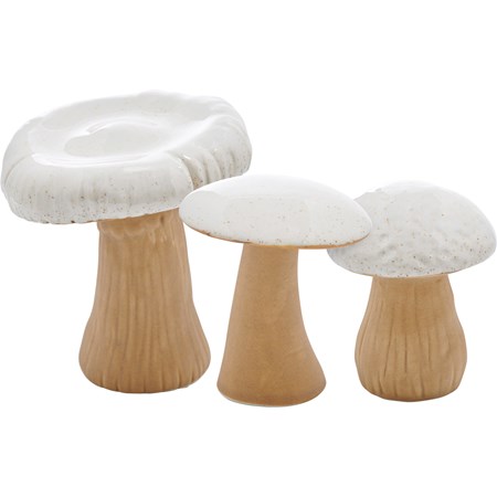 Figurine Set - Wild Mushrooms - 4" Diameter x 4", 3" Diameter x 3.25", 2.75" Diameter x 3.50" - Ceramic