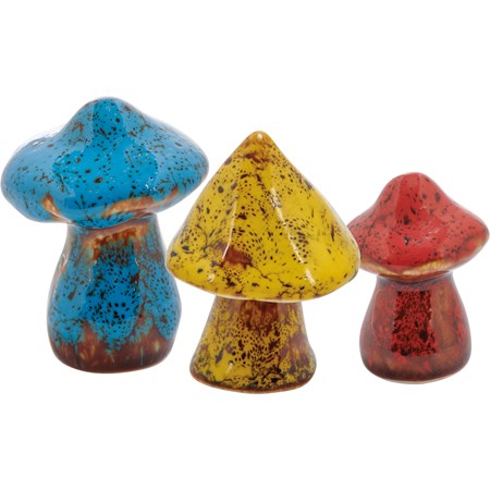 Glazed Wild Mushrooms Figurine Set - Ceramic