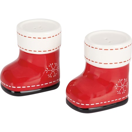 Salt & Pepper Set - Red Boots - 2.75" x 2.75" x 2" - Stoneware, Plastic
