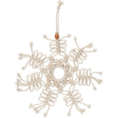 Macrame Snowflake Ornament - Cotton, Polyester, Wood