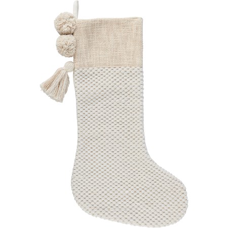 Woven Pom Stocking - Cotton, Polyester, Wool