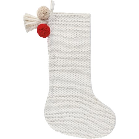 Textured Pom Stocking - Cotton, Polyester, Wool