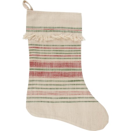 Red And Green Stripes Stocking - Cotton