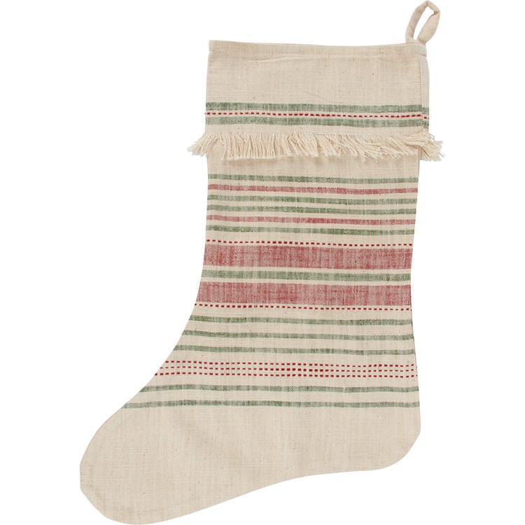 Red And Green Stripes Stocking - Cotton