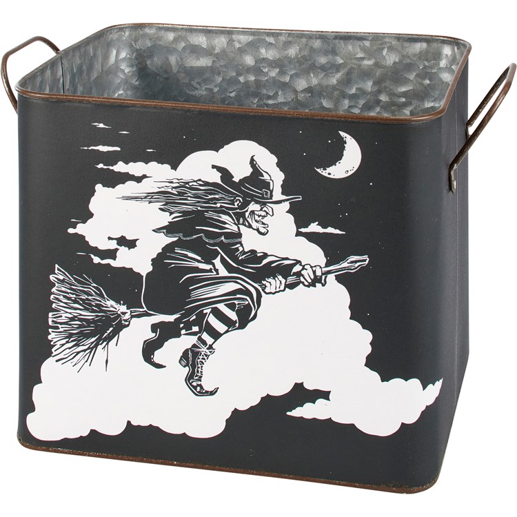 Flying Witch And Cat Bin Set - Metal, Paper