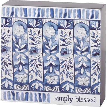 Box Sign - Simply Blessed - 6" x 6" x 1.75" - Wood, Paper
