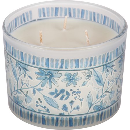 Jar Candle - Blue Florals - 14 oz., 4.50" Diameter x 3.25" - Soy Wax, Glass, Cotton